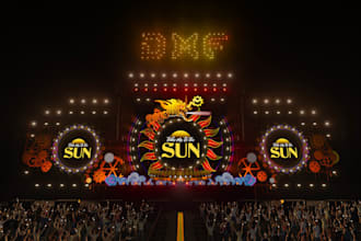 design realistic 3d concert, performance and music festival stage with rendering