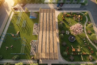 3d rv festival park,outdoor recreational space,masterplan layout, kid play area
