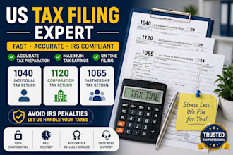 file US tax return 1040, 1120, 1065 and llc tax filing with irs compliance