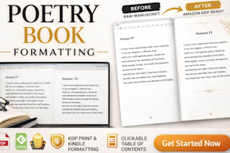 design, format poetry poem book self help, children fiction ebook, kdp upload