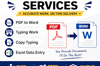 do fast typing work, PDF to word, data entry and copy typing