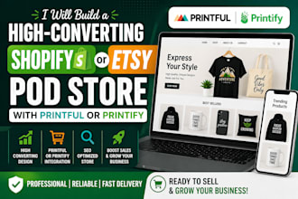 build a high converting shopify or etsy pod store with printful or printful