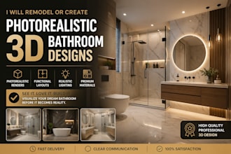 remodel or create photorealistic 3d bathroom designs