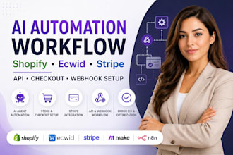 do ai agent automation shopify ecwid stripe API checkout webhook workflow setup