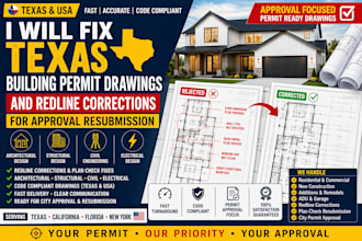 fix tx building permit drawings and redline corrections for approval resubmision