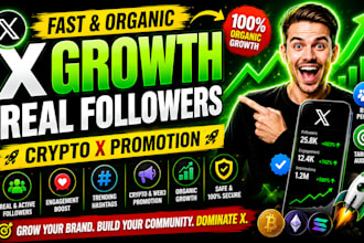 do fast organic growth for twitter x followers and crypto x promotion