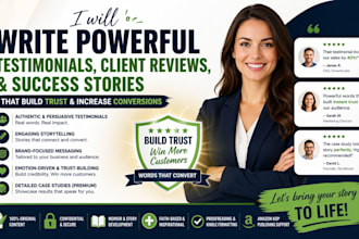 write powerful testimonials, client reviews and success stories that build trust