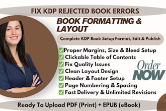 fix KDP errors reject book formatting, resize paperback and ebook for amazon KDP