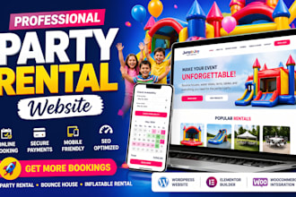 design party rental website, bounce house wordpress rental website