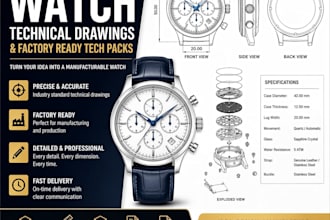 create professional watch technical drawings and factory ready tech packs