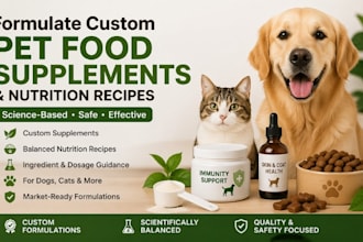 formulate custom pet food supplements and nutrition recipes