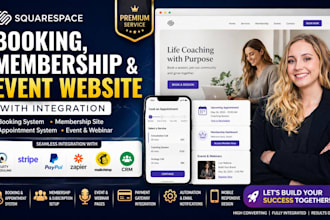 build squarespace booking website, membership site, appointment system, webinar