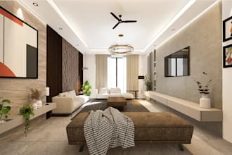 relayout 3d open ground floor, basement interior,living room area,kitchen render