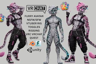 do fully optimized 3d furry vrchat avatar vrc anime avatar model nsfw vtuber rig