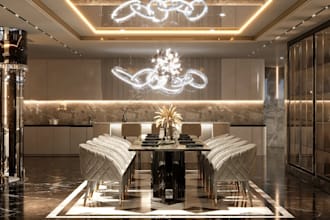 upgrade luxury warm kitchen design, dinning space, revit 3d modeling with render