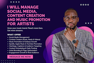 manage social media, create content, and promote music for artists and musicians