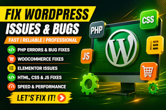 wordpress bug fix issues PHP error, woocommerce elementor bugs, HTML CSS js