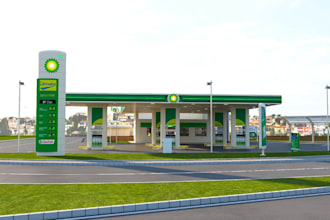 restore 3d gas station,fuel retail, filling station,car park, supermarket render