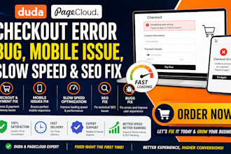 fix duda pagecloud checkout errors mobile issues, speed SEO problems