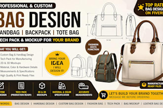 create custom bag design handbag tech pack  fashion bag mockup for your brand