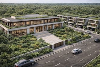 refurb old costal property,modern biophilic facade design,cgi exterior landscape