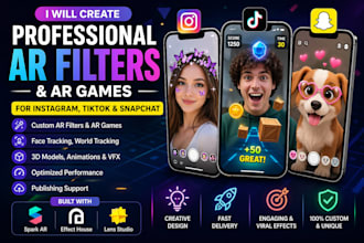 create professional ar filters or ar games for instagram, tiktok, 3d lens studio