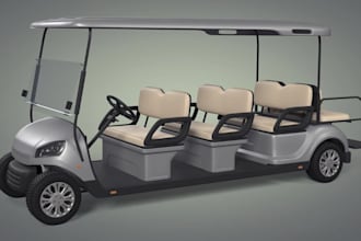 create realistic ultra large 3d golf cart, 4k renders, wrap design, ev cart,game