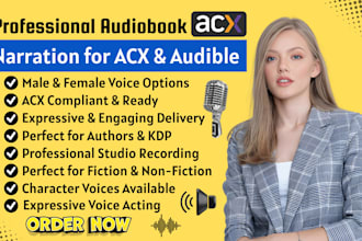 narrate your audiobook with professional male, female voice over for acx audible