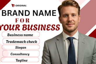 create catchy brand name business name, slogan and web design with domain check