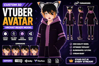 create stylized anime 3d vtuber avatar vrchat character model for streaming
