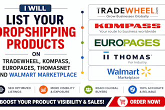 list  products tradewheel kompass europages kidly thomasnet walmart marketplace