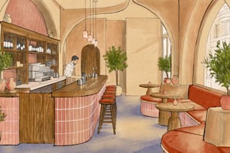 digital sketch interior illustration with watercolour style
