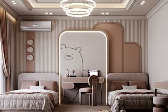 design mood board of 3d kids room, nursery, ikea bedroom and playground interior