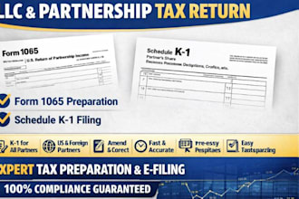 prepare irs schedule k1 and form 1065 for llc partnership tax return and files