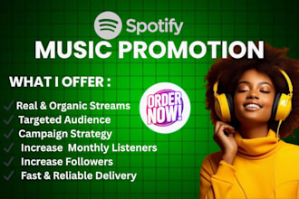 promote your spotify music for organic streams, followers and growth