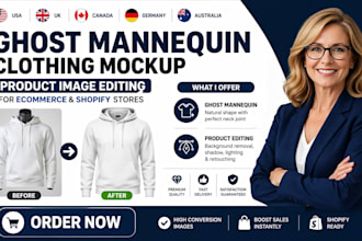 do ghost mannequin clothing mockup product image editing for shopify store etsy