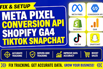fix setup meta pixel facebook pixel conversion API shopify ga4 tiktok snapchat
