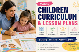 design children curriculum, lesson plan, kids worksheets, course outline