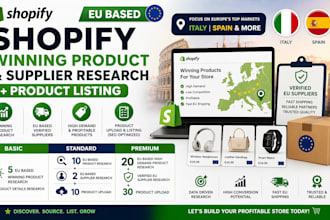 do eu base shopify winning product and supplier research  and product listing