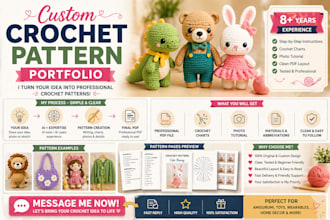 write custom crochet pattern PDF, amigurumi handmade design, pro service