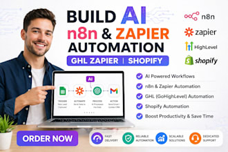 build ai n8n zapier automation, ghl zapier, shopify, and webhook workflows