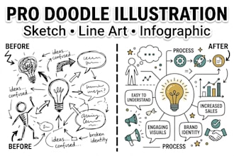 create custom hand drawn doodle sketch illustration and line art