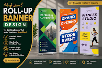 design retractable roll up banner, pull up banner, billboard, signage design