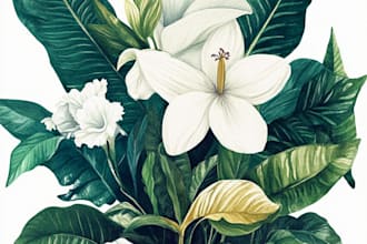 draw line art vector illustration of plants and flower