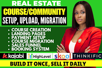 setup real estate online course funnel kajabi thinkific website skool community