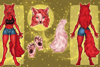 draw custom furry art  furry character and vrchat avatar hybrid furry characters