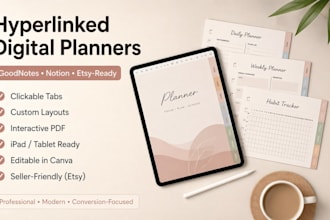 design a custom digital planner journal for productivity workbook for KDP etsy