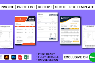 design custom invoice, receipt, letterhead, fillable PDF form