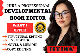 provide substantive line edit, proofread, romance, sci fi, developmental editor