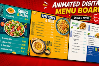 create an animated digital menu board or animated TV menu for restaurants